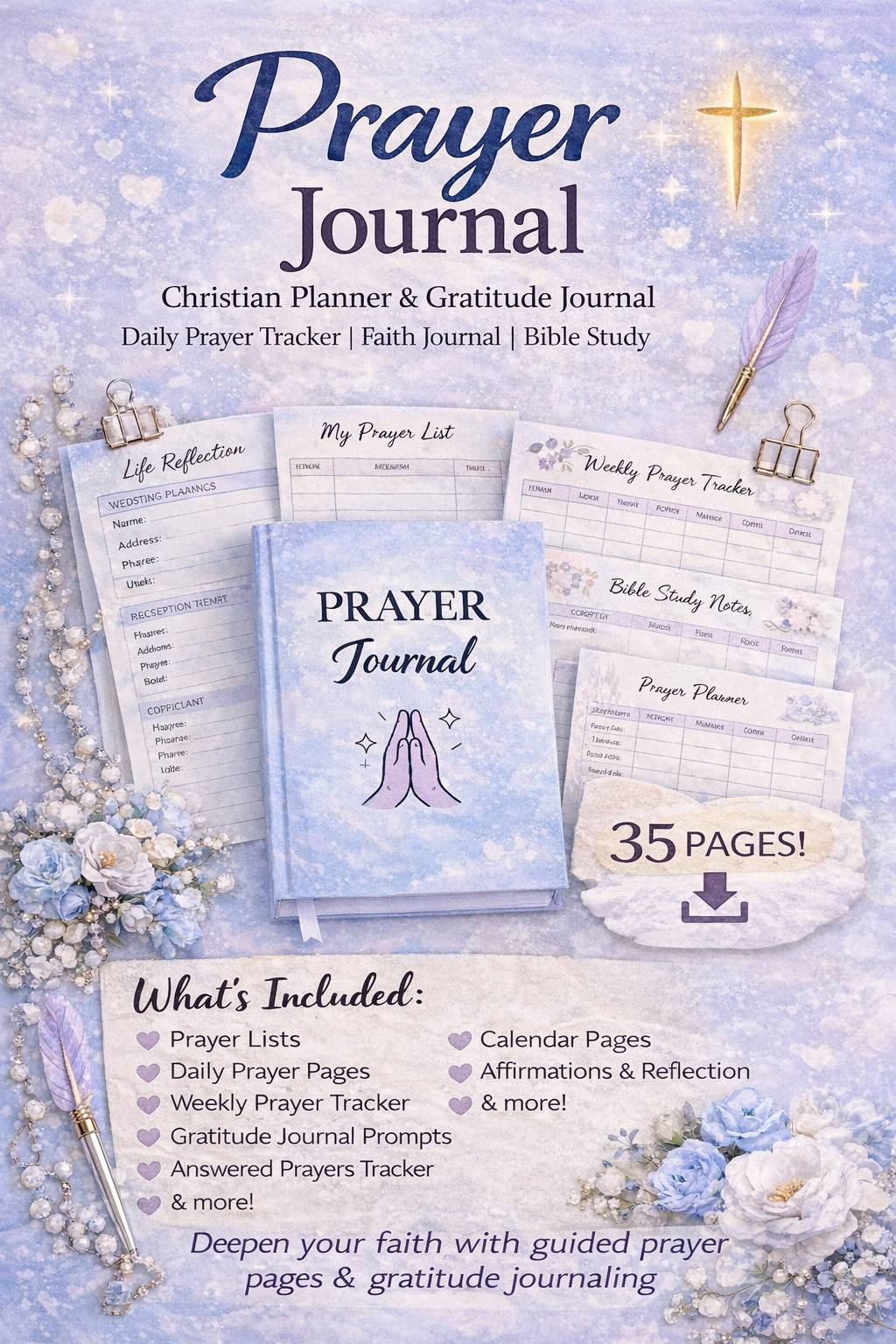Daily Prayer Journal Printable PDF | Christian Gratitude Planner (35 P ...