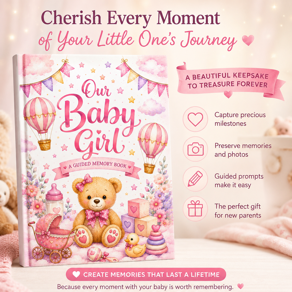 Baby Girl Memory Book | First Year Keepsake Journal, Teddy Bear Theme