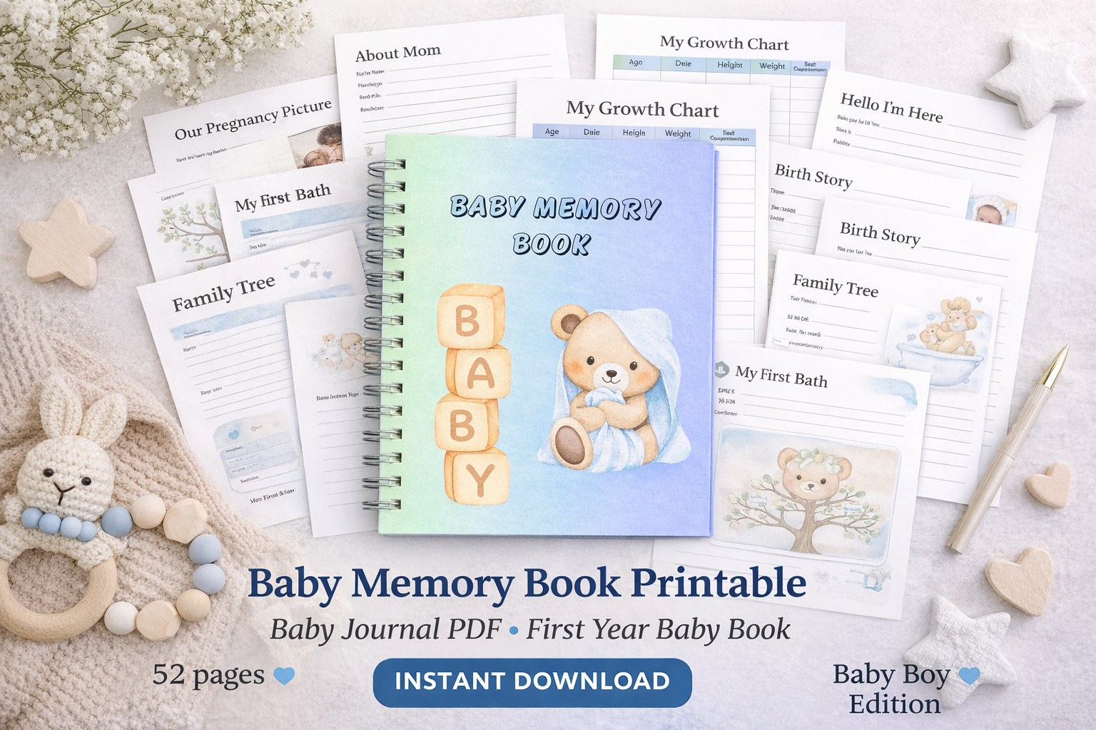 Baby Boy Memory Book Printable | First Year Baby Journal (Instant Download)