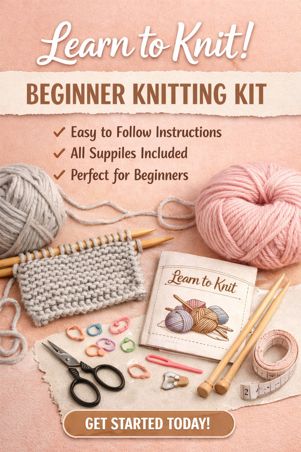 Beginner Knitting Kit – Cozy Scarf DIY, Garter Stitch