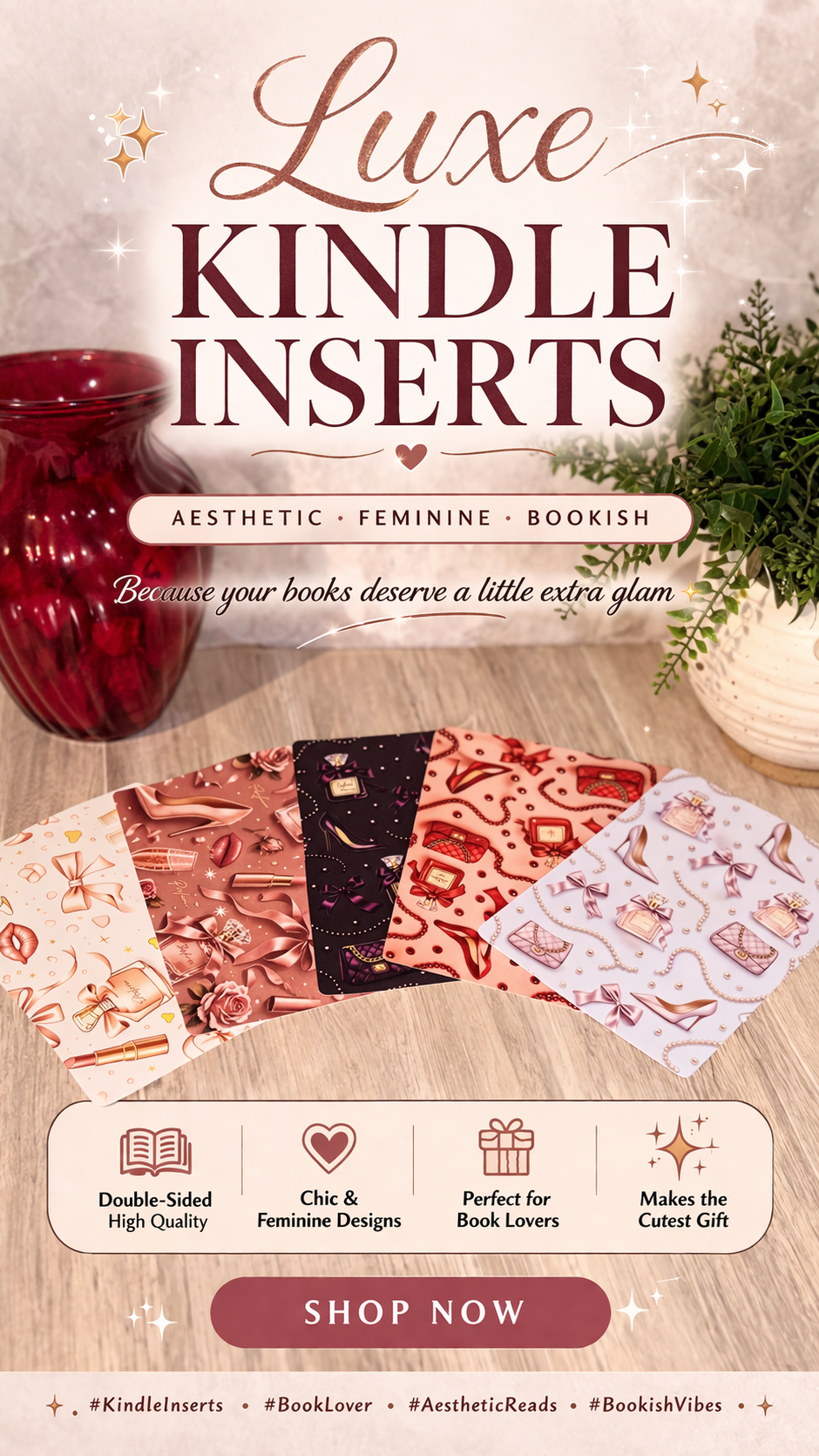 5 Aesthetic Kindle Insert bundle ✨ Feminine Bookish Accessories for Readers