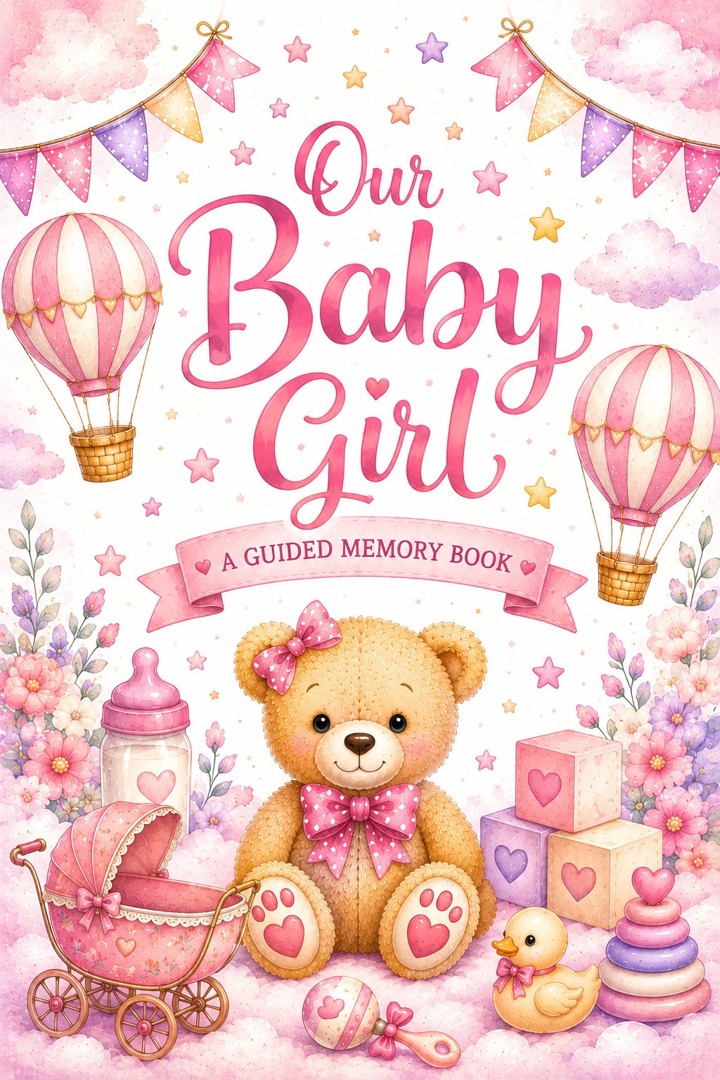 Baby Girl Memory Book | First Year Keepsake Journal, Teddy Bear Theme