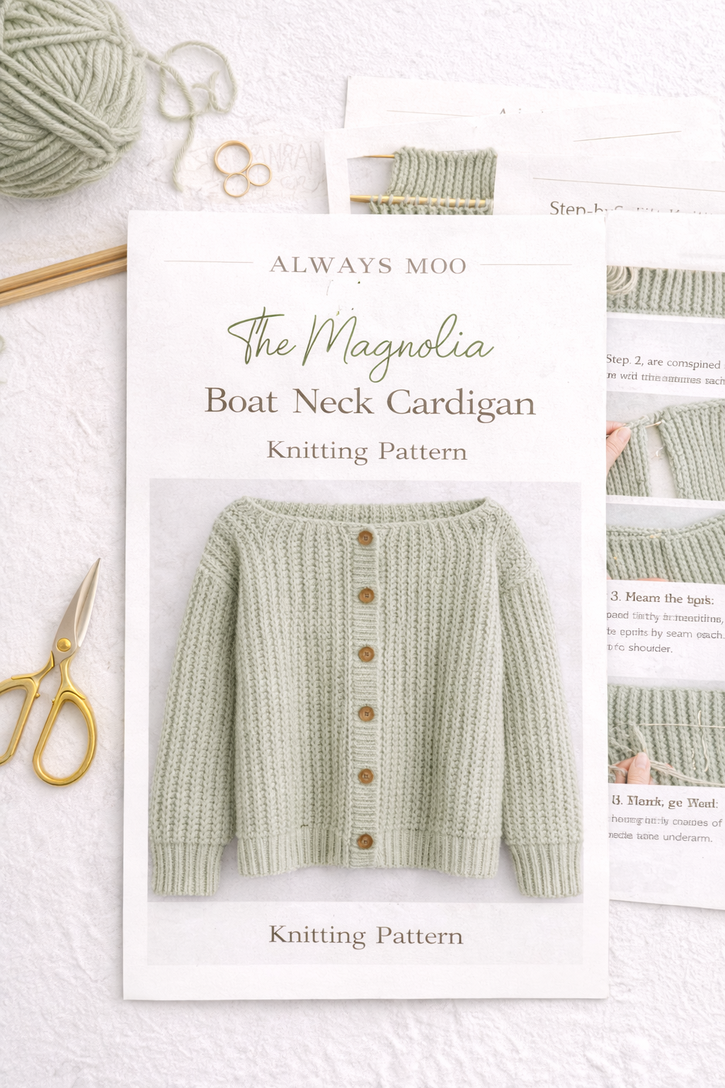 Magnolia Boat Neck Cardigan Knitting Pattern