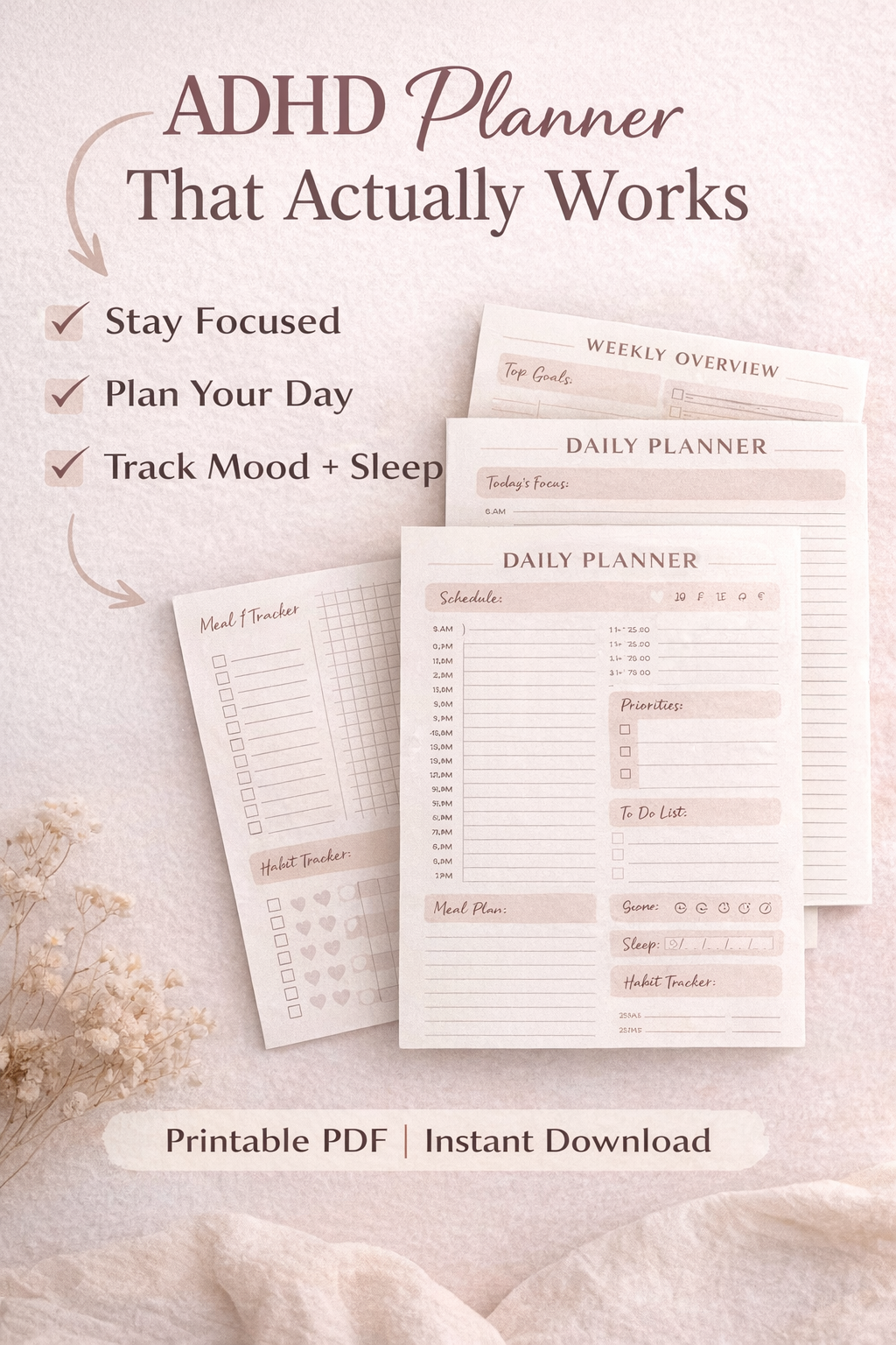 ADHD Planner Printable Bundle | Daily Weekly Monthly Planner | Instant Download PDF