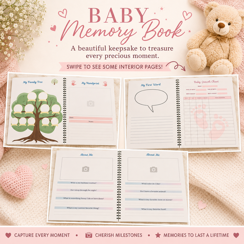 Baby Girl Memory Book | First Year Keepsake Journal, Teddy Bear Theme
