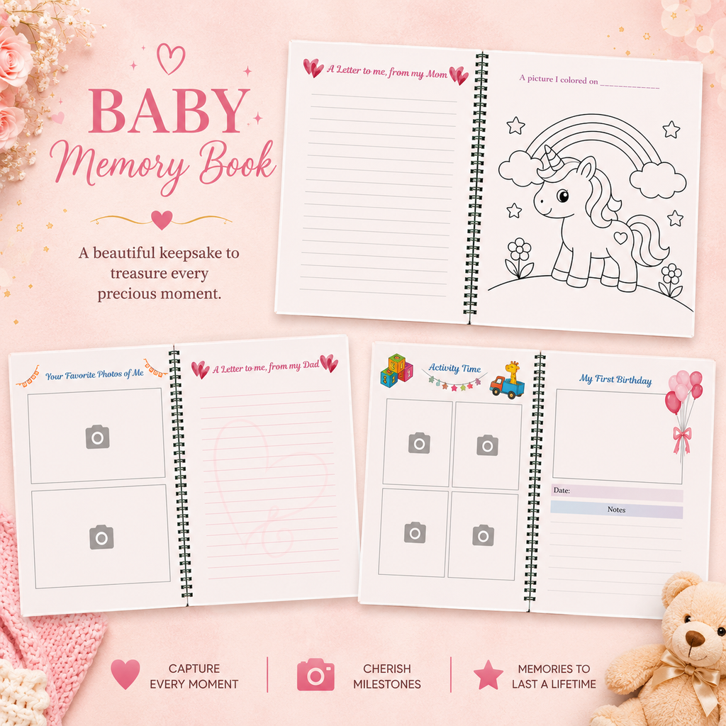 Baby Girl Memory Book | First Year Keepsake Journal, Teddy Bear Theme
