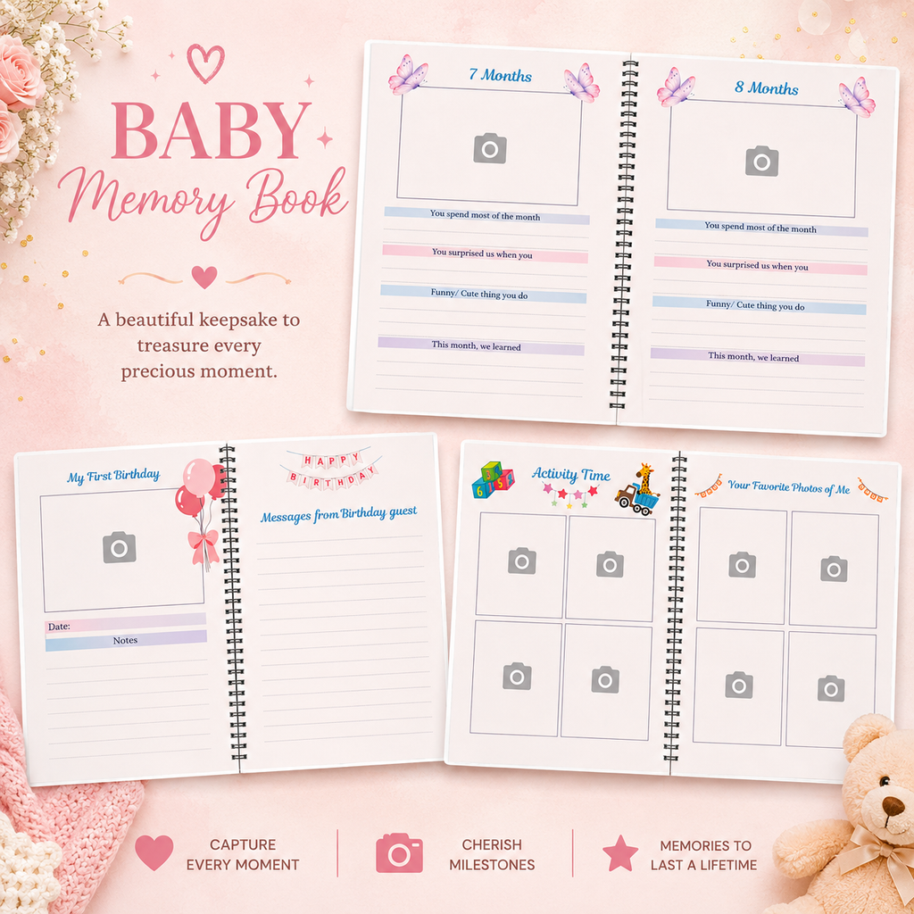 Baby Girl Memory Book | First Year Keepsake Journal, Teddy Bear Theme