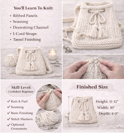 Carry-All Knit Backpack Pattern-Chunky Drawstring Bag
