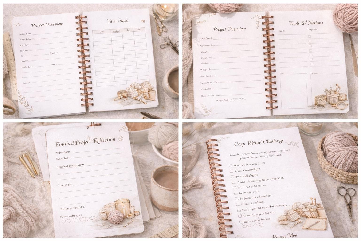 Knitting Project Journal - Cozy Knitter’s Planner - Yarn Stash & Project Tracker