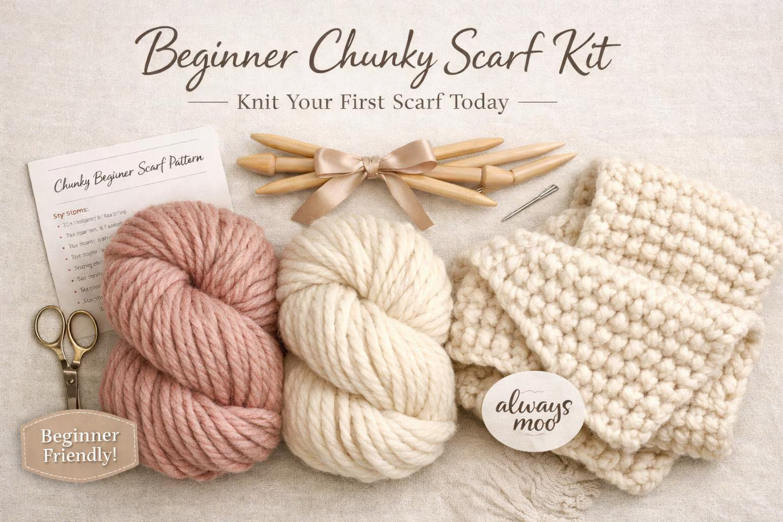 Beginner Chunky Scarf Knitting Kit -Learn to Knit -  Bulky Yarn Scarf