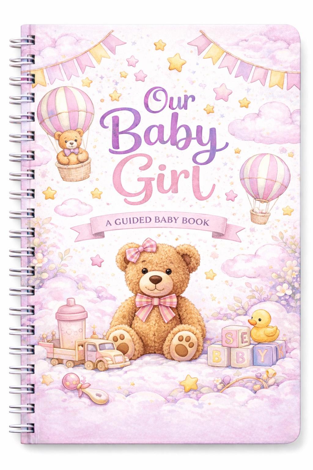 Baby Girl Memory Book | Guided First Year Keepsake Journal, Teddy Bear Theme