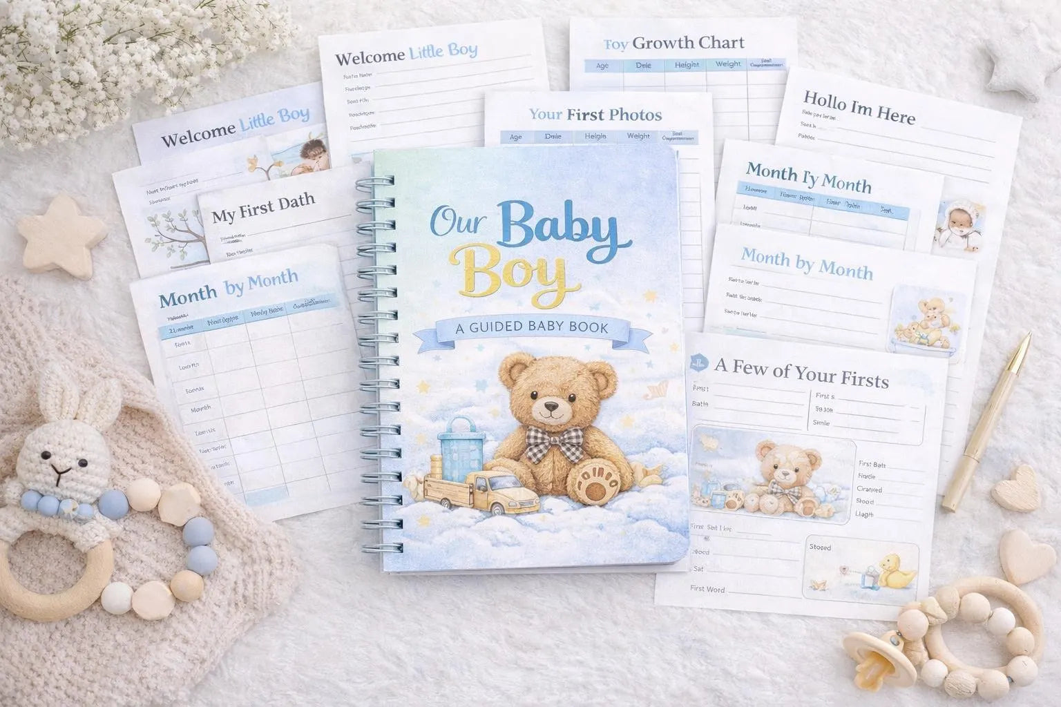 Baby Boy Memory Book | First Year Keepsake Journal, Teddy Bear Theme
